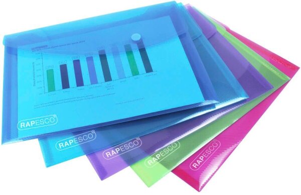 RAPESCO® Dokumententaschen DIN A5 farbsortiert genarbt 0,20 mm, 5 St.