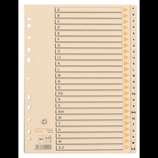 bene Ordnerregister DIN A4 Vollformat A-Z chamois 24-teilig, 1 Satz