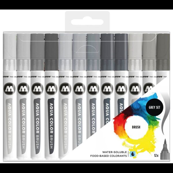 MOLOTOW Aqua Color Grey Set Brush-Pens farbsortiert, 12 St.