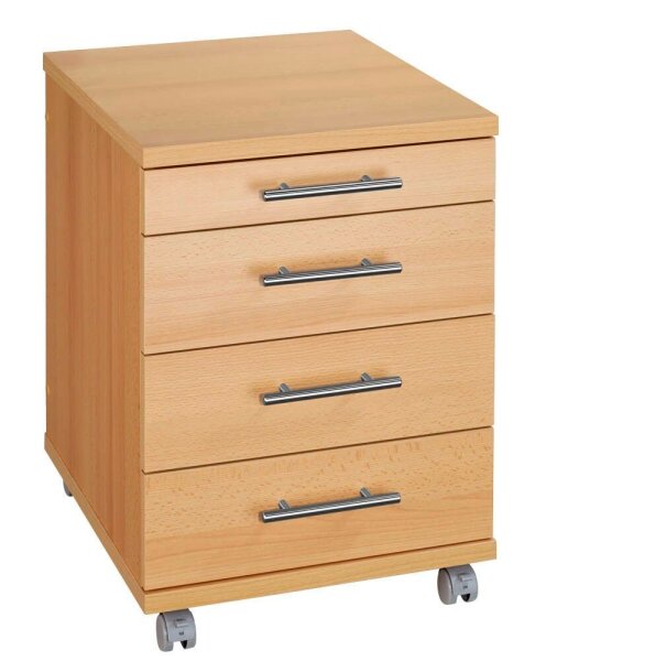 MÖBELPARTNER Rollcontainer buche 4 Auszüge 42,0 x 50,0 x 56,9 cm