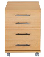 MÖBELPARTNER Rollcontainer buche 4 Auszüge 42,0 x 50,0 x 56,9 cm
