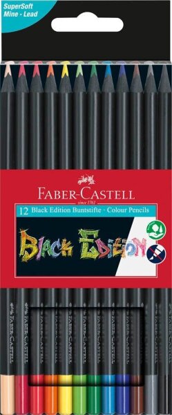 FABER-CASTELL Black Edition Buntstifte farbsortiert, 12 St.