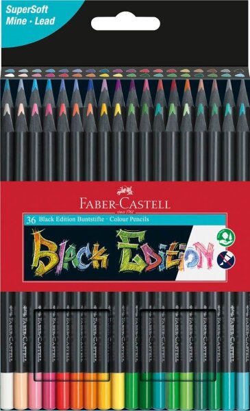 FABER-CASTELL Black Edition Buntstifte farbsortiert, 36 St.