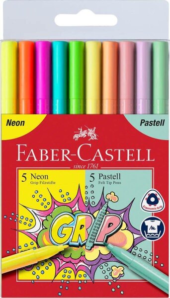 FABER-CASTELL Grip Filzstifte farbsortiert, 10 St.