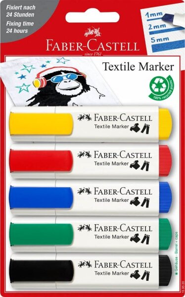FABER-CASTELL Standard Textilmarker farbsortiert 1,0 - 5,0 mm, 5 St.  ( 159520 )