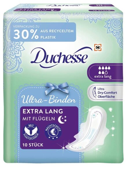Duchesse Binden Ultra Lang mit Flügeln für sehr starke Tage, 10 St.