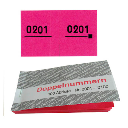 WOLF & APPENZELLER Doppelnummernblöcke 0001-0100, 0101-0200, 0201-0300, 0301-0400, 0401-0500, rot, 5 Blöcke