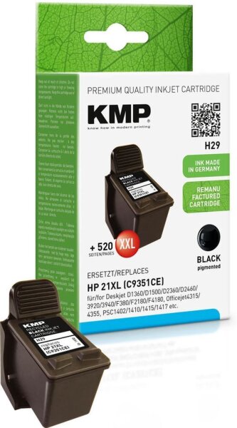 KMP H29 schwarz Druckerpatrone kompatibel zu HP 21XL (C9351AE)