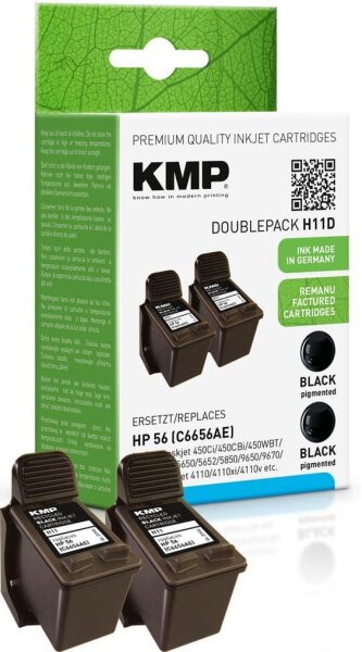 KMP H11D schwarz Druckerpatronen kompatibel zu HP 2x 56 (C9502AE)