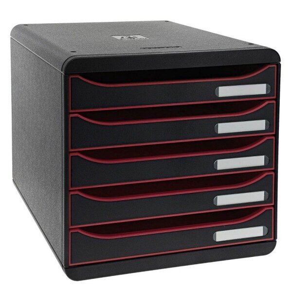 Exacompta Schubladenbox Big-Box Plus  schwarz/himbeer 309984D, DIN A4 mit 5 Schu  ( 309984D )
