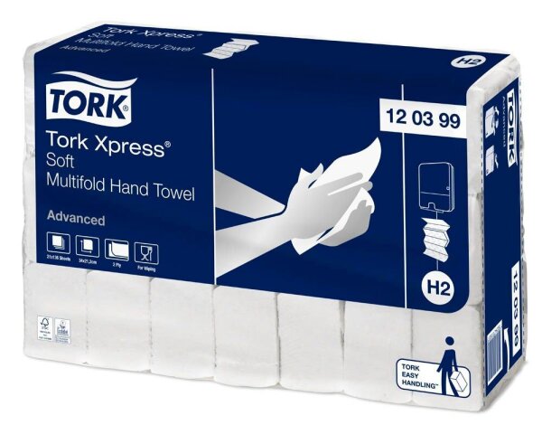 TORK Papierhandtücher 120399 Xpress® H2 Advanced Interfold-Falzung 2-lagig weiß, 2.856 Tücher