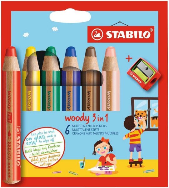 STABILO woody 3 in 1 Malset farbsortiert, 6 St.