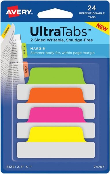 AVERY Zweckform UltraTabs Schmal Haftmarker farbsortiert 24 Blatt
