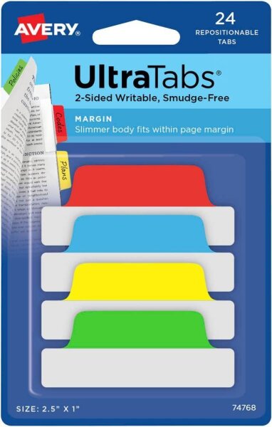 AVERY Zweckform UltraTabs Schmal Haftmarker farbsortiert 24 Blatt