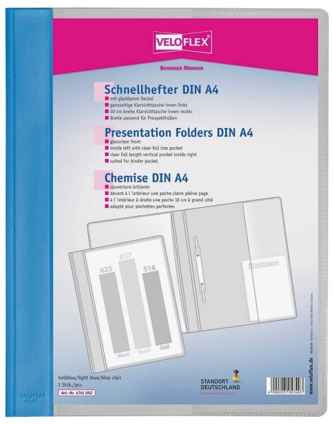 VELOFLEX Schnellhefter VELOFORM® Kunststoff hellblau DIN A4 überbreit, 1 St.