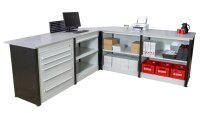 SCHULTE Thekenmodul-Set MULTIplus L-Form, mit Arbeitsplatte, lichtgrau, schwarz 384,8 x 78,0 x 103,5 cm