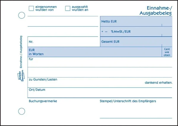 AVERY Zweckform Einnahme-/Ausgabebeleg Formularbuch 1205,...
