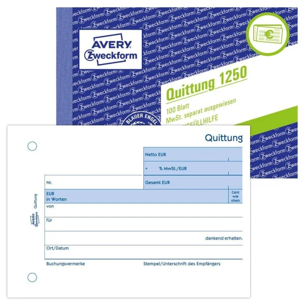 AVERY Zweckform Quittung, MwSt. separat ausgewiesen...