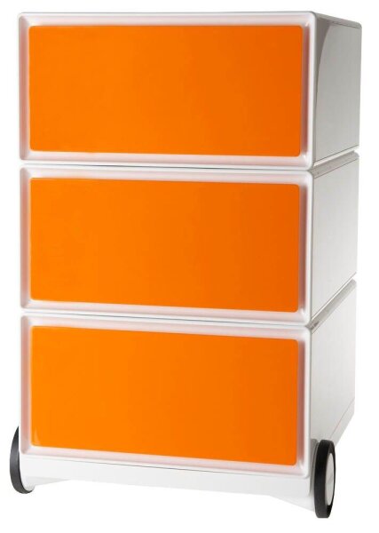 PAPERFLOW easyBox Rollcontainer weiß, orange 3 Auszüge 39,0 x 43,6 x 64,2 cm