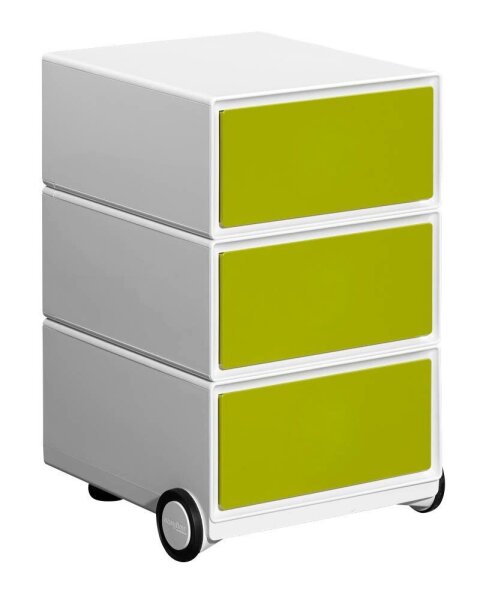 PAPERFLOW easyBox Rollcontainer weiß, grün 3 Auszüge 39,0 x 43,6 x 64,2 cm