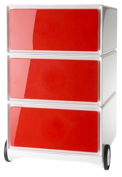 PAPERFLOW easyBox Rollcontainer weiß, rot 3 Auszüge 39,0 x 43,6 x 64,2 cm