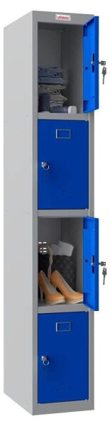 phoenix Spind Locker blau, grau PL1430GBK, 4 Schließfächer 30,0 x 50,0 x 183,0 cm