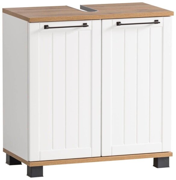 MÖBELPARTNER Waschtischunterschrank ohne Waschbecken Jelda 154166 eiche landhaus, weiß 59,8 x 32,6 x 62,4 cm