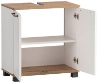 MÖBELPARTNER Waschtischunterschrank ohne Waschbecken Jelda 154166 eiche landhaus, weiß 59,8 x 32,6 x 62,4 cm