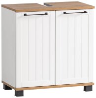 MÖBELPARTNER Waschtischunterschrank ohne Waschbecken Jelda 154166 eiche landhaus, weiß 59,8 x 32,6 x 62,4 cm