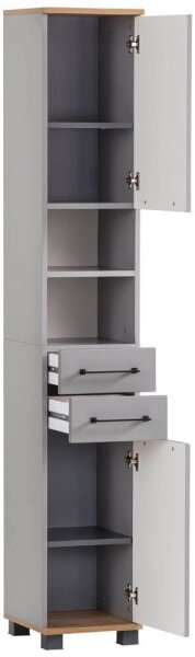 MÖBELPARTNER Badschrank Jelda 154231 platingrau, eiche-landhaus 30,3 x 32,6 x 180,9 cm