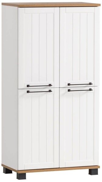MÖBELPARTNER Badschrank Jelda 154232 eiche landhaus, weiß 59,8 x 32,6 x 116,9 cm