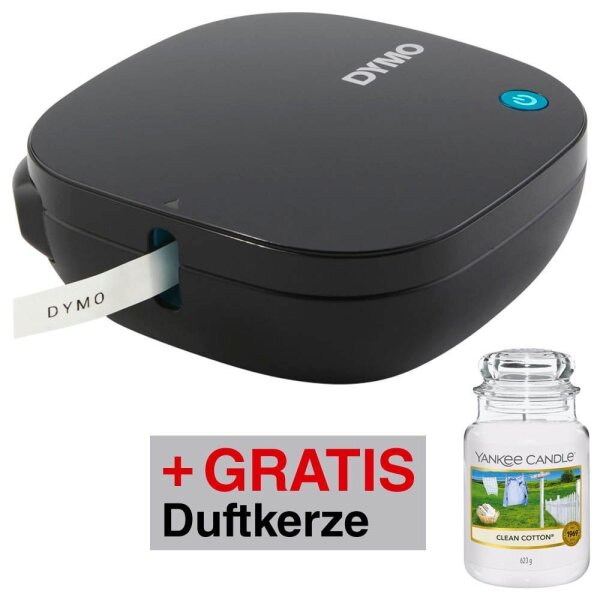 AKTION: DYMO LetraTag 200B Beschriftungsgerät schwarz + GRATIS Yankee Candle Clean Cotton Kerze im Glas