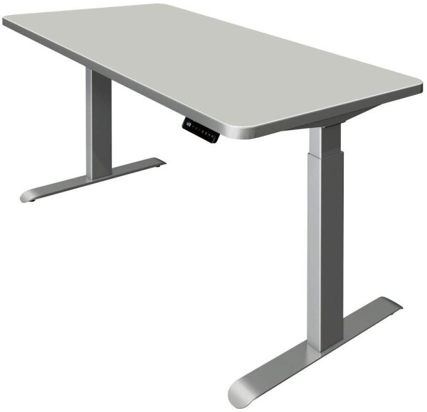 Kerkmann Move 3 Premium elektrisch höhenverstellbarer Schreibtisch lichtgrau rechteckig, T-Fuß-Gestell silber 160,0 x 80,0 cm
