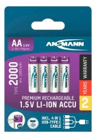 ANSMANN USB-Akkus mit Ladekabel 2000 Li-Ion Mignon AA 1.800 mAh, 4 St.