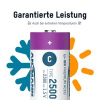 ANSMANN USB-Akkus mit Ladekabel 2500 Li-Ion Baby C 2.300 mAh, 2 St.