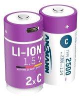 ANSMANN USB-Akkus mit Ladekabel 2500 Li-Ion Baby C 2.300 mAh, 2 St.