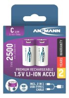 ANSMANN USB-Akkus mit Ladekabel 2500 Li-Ion Baby C 2.300 mAh, 2 St.