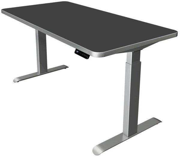 Kerkmann Move 3 Premium elektrisch höhenverstellbarer Schreibtisch anthrazit rechteckig, T-Fuß-Gestell silber 160,0 x 80,0 cm