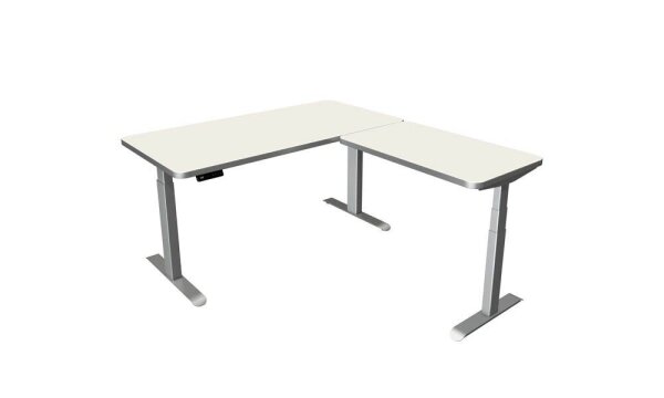 Kerkmann Move 3 Premium elektrisch höhenverstellbarer Schreibtisch weiß L-Form, T-Fuß-Gestell silber 160,0 x 180,0 cm