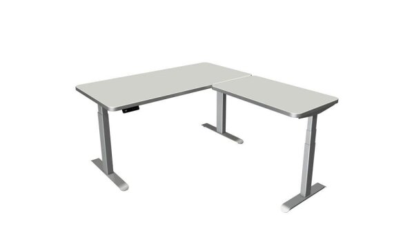 Kerkmann Move 3 Premium elektrisch höhenverstellbarer Schreibtisch lichtgrau L-Form, T-Fuß-Gestell silber 160,0 x 180,0 cm
