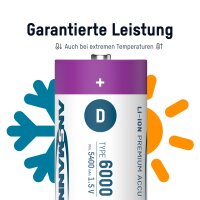 ANSMANN USB-Akkus mit Ladekabel 6000 Li-Ion Mono D 5.400 mAh, 2 St.
