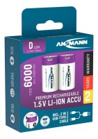 ANSMANN USB-Akkus mit Ladekabel 6000 Li-Ion Mono D 5.400...