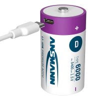 ANSMANN USB-Akkus mit Ladekabel 6000 Li-Ion Mono D 5.400 mAh, 2 St.