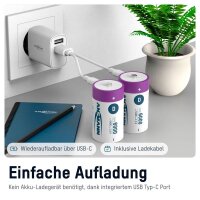 ANSMANN USB-Akkus mit Ladekabel 6000 Li-Ion Mono D 5.400 mAh, 2 St.