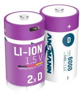 ANSMANN USB-Akkus mit Ladekabel 6000 Li-Ion Mono D 5.400 mAh, 2 St.