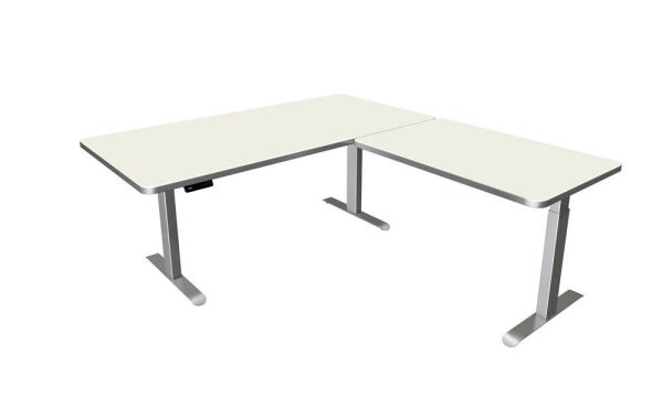 Kerkmann Move 3 Premium elektrisch höhenverstellbarer Schreibtisch weiß L-Form, T-Fuß-Gestell silber 200,0 x 220,0 cm