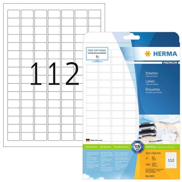 HERMA Etiketten 4334 weiß 25,4 x 16,9 mm, 25 Blatt
