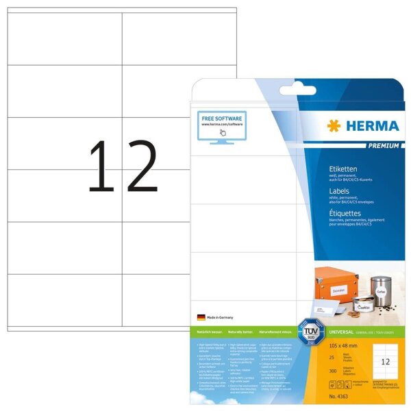 HERMA Etiketten 4363 weiß 105,0 x 48,0 mm, 25 Blatt