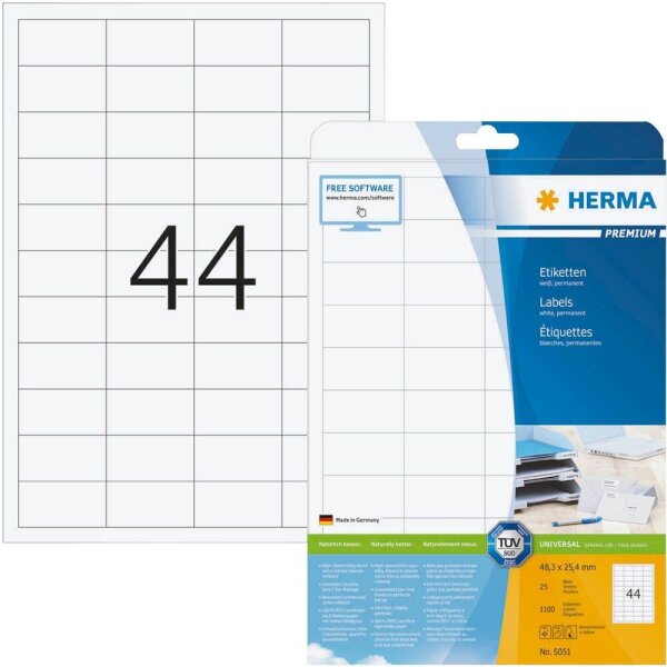 HERMA Etiketten 5051 weiß 48,3 x 25,4 mm, 25 Blatt
