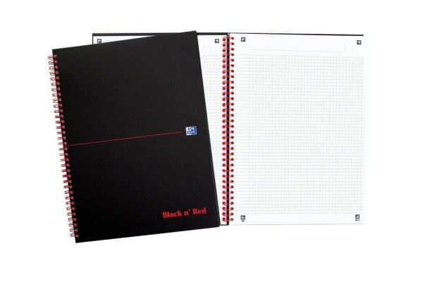 OXFORD Collegeblock Black nRed Spiralbuch kariert DIN A4 ohne Rand, 1 Block